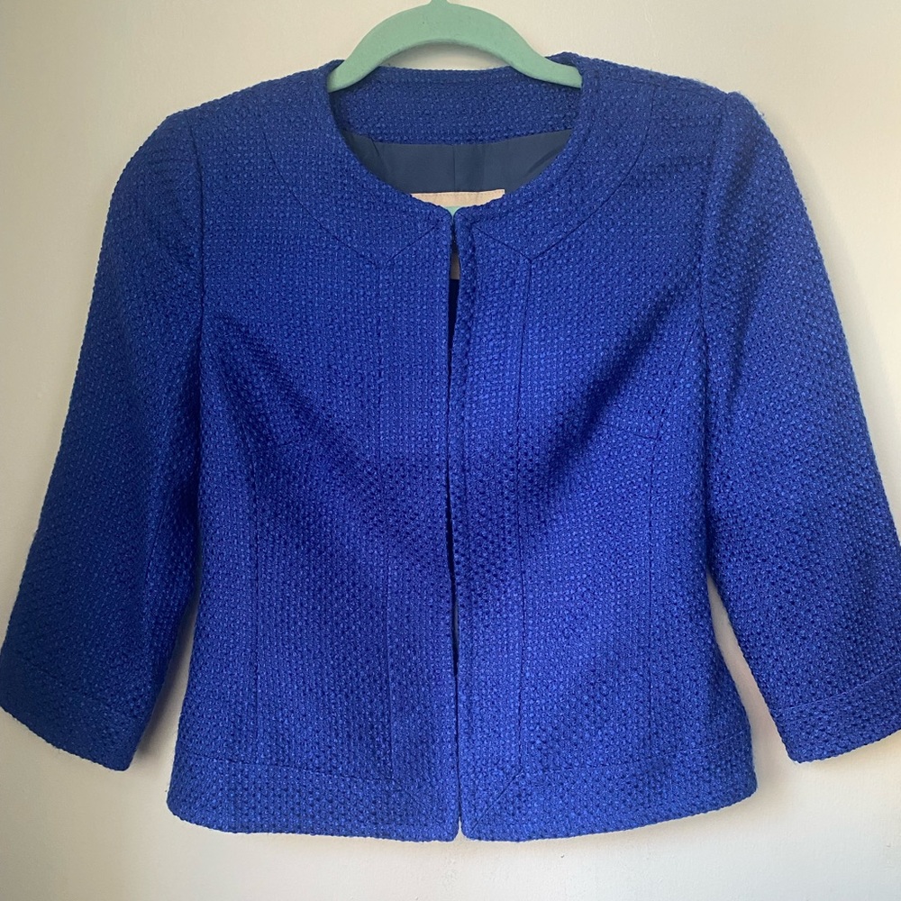 Cropped Banana Republic Factory Woven Royal Blue Blazer 0
